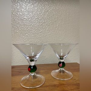 2 Ball Stem, Christmas Martini Glasses